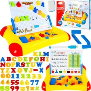 Joc Magnetic, MalPlay, 2 in 1, Tabla alba de scris + Litere si Cifre Magnetice, Galbena - Img 1