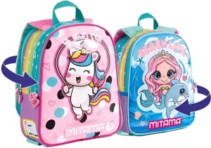 Rucsac Gradinita, Mitama, 2in1 cu 2 Fete, Bretele Reversibile, Spinny - Unicorn & Sea, 31x25x10cm