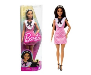 Barbie Fashionistas – Papusa cu par negru si rochie in carouri