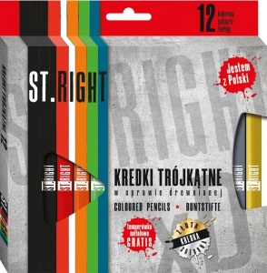 Creioane Colorate Jumbo, St.Right, din Lemn, 12 Culori, Mina 5.3mm