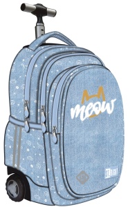 Ghiozdan tip Troler St.Right TB01, Meow Mood, Roti Silicon, Impermeabil, 44x32x25 cm