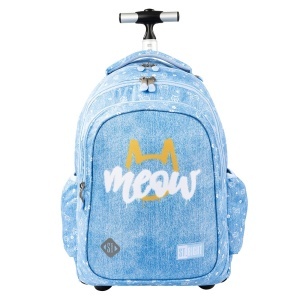 Ghiozdan tip Troler St.Right TB01, Meow Mood, Roti Silicon, Impermeabil, 44x32x25 cm
