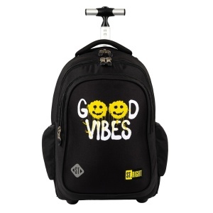 Ghiozdan tip Troler St.Right TB01, Positive Attitude, Roti Silicon, Impermeabil, 44x32x25 cm