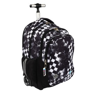 Ghiozdan tip Troler St.Right TB01, Race Check, Roti Silicon, Impermeabil, 44x32x25 cm