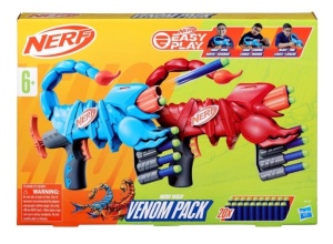 Set 2 pistoale Nerf Wild Venom, rosu si albastru, 20 sageti, 6+