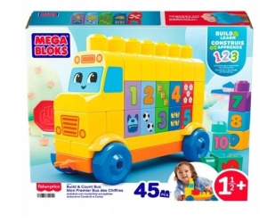 Set de constructie Mega Bloks, Fisher-Price, Autobuz numere, 45 piese 18m+