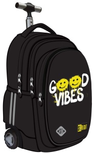 Ghiozdan tip Troler St.Right TB01, Positive Attitude, Roti Silicon, Impermeabil, 44x32x25 cm