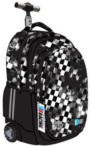 Ghiozdan tip Troler St.Right TB01, Race Check, Roti Silicon, Impermeabil, 44x32x25 cm
