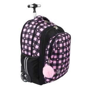 Ghiozdan Troler, St.Right, Roti Silicon, Impermeabil, Pink Checkered TB01, 44x32x25cm - Img 4
