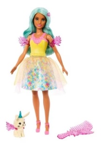Papusa Barbie Teresa, set cu animalut si pieptene, rochie stralucitoare