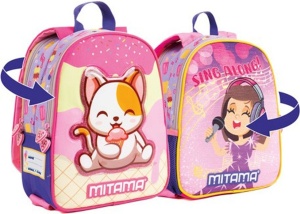 Rucsac Gradinita, Mitama, 2in1 cu 2 Fete, Bretele Reversibile, Spinny - Cat & Sing, 31x25x10cm