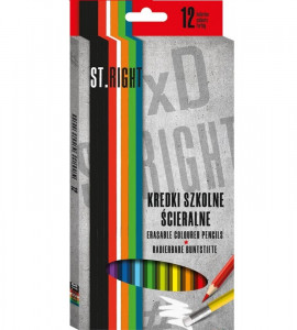 Creioane Colorate, St.Right, Stergere cu Radiera, 12 Culori