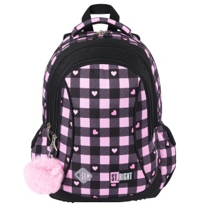 Ghiozdan Prescolari, St.Right, 3 Compartimente, Impermeabil, Pink Checkered BP26, 39x27x17cm
