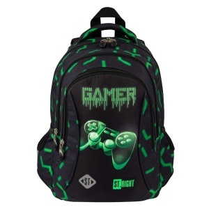 Ghiozdan Scolar Copii St.Right BP26 Green Level, 3 Compartimente, Ergonomic, 20L, 39x27x17 cm
