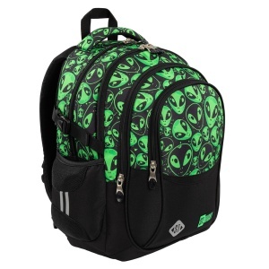 Ghiozdan Scolar St.Right BP01 Green Aliens, 4 Compartimente, Ergonomic, 43x32x21cm - Img 4