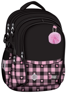 Ghiozdan St.Right, 4 Compartimente, Ergonomic, Impermeabil, Pink Checkered BP01, 43x32x21cm