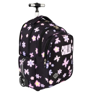 Ghiozdan tip Troler St.Right TB01, Flower Mood, Roti Silicon, Impermeabil, 44x32x25 cm - Img 2