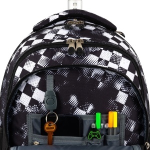 Ghiozdan tip Troler St.Right TB01, Race Check, Roti Silicon, Impermeabil, 44x32x25 cm - Img 6