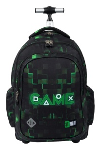 Ghiozdan Troler, St.Right, Roti Silicon, Impermeabil, Green Game TB01, 44x32x25cm