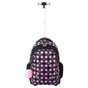 Ghiozdan Troler, St.Right, Roti Silicon, Impermeabil, Pink Checkered TB01, 44x32x25cm - Img 2
