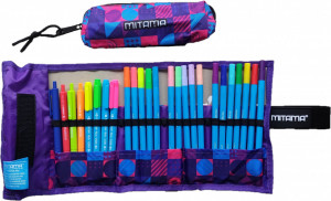 Penar Roll-Up, Mitama, Echipat cu Linere, Carioci si Pixuri Colorate, 25 Instrumente de Scris si Colorat + 1 Penar Borseta, Mov - Img 3