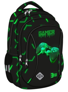 Ghiozdan Scolar Copii St.Right BP26 Green Level, 3 Compartimente, Ergonomic, 20L, 39x27x17 cm