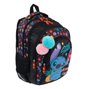 Ghiozdan Scolar cu 4 Compartimente, St.Majewski, Stitch Black Aloha BP58, 40x28x18cm - Img 1