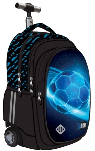 Ghiozdan tip Troler St.Right TB01, Cosmic Soccer, Roti Silicon, Impermeabil, 44x32x25 cm