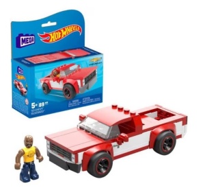 Masinuta cu figurina Mega Hot Wheels, Mega Blocks, 5+, Rosu