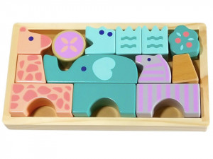Cuburi de Lemn, Animale Colorate, EcoToys, 13 pcs - Img 1