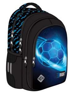 Ghiozdan Scolar Copii St.Right, BP58 Cosmic Soccer, 4 Compartimente, Ergonomic, 22L, 40x28x18cm