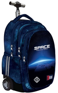 Ghiozdan tip Troler St.Right TB01, Blue Earth View, Roti Silicon, Impermeabil, 44x32x25 cm