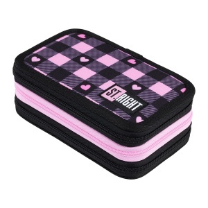 Penar Echipat cu 3 Fermoare, St.Right, Colectia - Pink Checkered PC05, 19x13x7cm