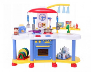 Bucatarie Multifunctionala pentru copii, Malplay, cu sunete, lumini, Chiuveta cu apa, Hota, Cuptor si accesorii, 61 cm - Img 1