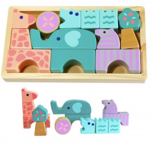 Cuburi de Lemn, Animale Colorate, EcoToys, 13 pcs - Img 3