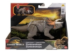 Figurină dinozaur Mattel Jurassic World Rebirth: Strike Attack - Zuniceratops (JGB77 / JGB79)
