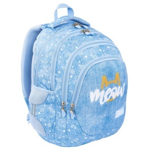 Ghiozdan Scolar St.Right BP06 - Meow Mood, 4 Compartimente, Ergonomic, 42x31x22cm - Img 3