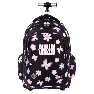 Ghiozdan tip Troler St.Right TB01, Flower Mood, Roti Silicon, Impermeabil, 44x32x25 cm
