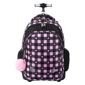 Ghiozdan Troler, St.Right, Roti Silicon, Impermeabil, Pink Checkered TB01, 44x32x25cm