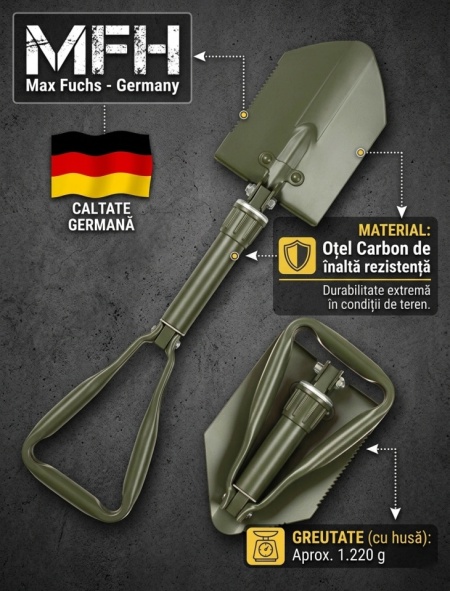 Lopata pliabila militara MFH cu husa plastic rigid - Cazma 27033 - Img 3