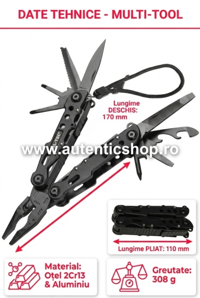 MULTITOOL MIL-TEC „BLACK COBRA" – 9 FUNCȚII UNEALTĂ SUPRAVIEȚUIRE &amp; CAMPING - SKU 15406102 - MULTI TOOL BLACK LG M.ETUI - Img 3