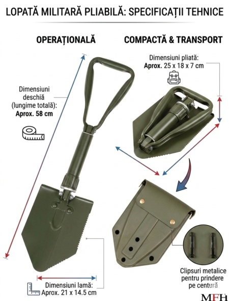 Lopata pliabila militara MFH cu husa plastic rigid - Cazma 27033 - Img 4