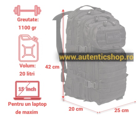 RUCSAC MILITAR MIL-TEC LASER-CUT Marime S 20 litri - Negru - SKU 14002602 - Img 3