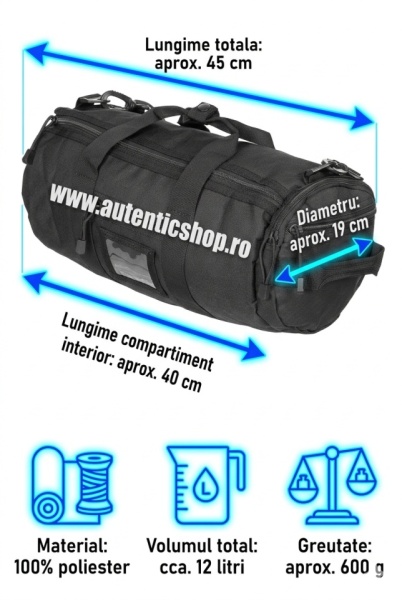 GEANTA Cilindrica MFH multifunctionala Marime 12 litri - Neagra - SKU 30652A - Img 6