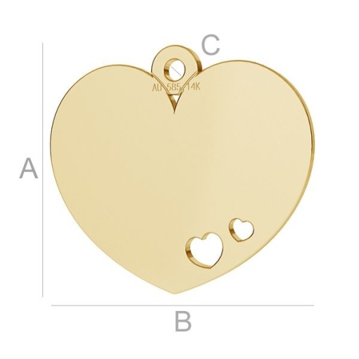 pandant inima aur14k au585 placat cu aur de 24 k