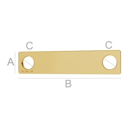 14k gold tab A5.00 mm A5.00 mm B23.00 mm C3.00 mm, Gold AU-585, 14K gold-plated 24 k gold