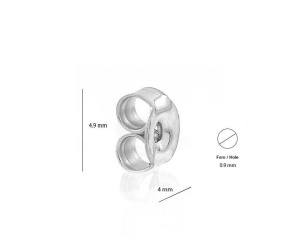 Earring back, 925 sterling silver, 4 x 4.9 mm