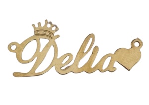 Letrero Delia de plata de ley 925 bañado en oro