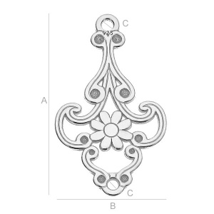 Chandelier para pendientes plata de ley 925, 21 x 12,4 mm