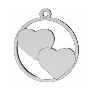 Hearts pendant, 925 sterling silver, 18 x 16 mm